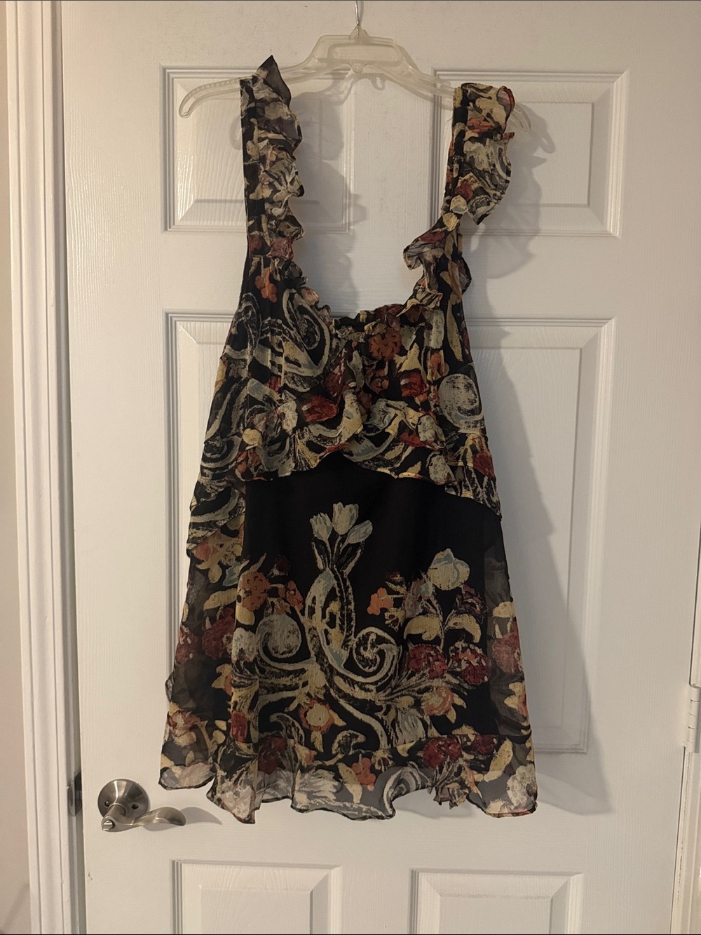 Free People Black Floral Ruffled Tank Tunic